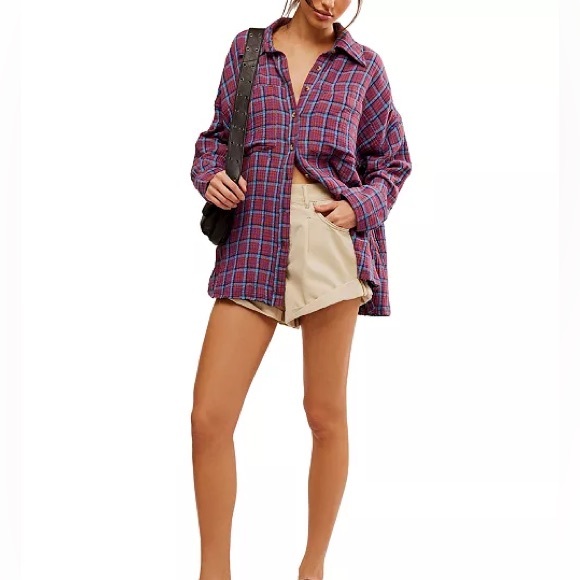NWT Free People Cardiff Plaid Button Up Shirt - Picture 5 of 11